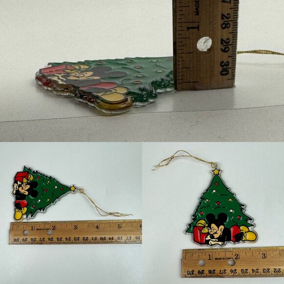 Vtg Mickey Mouse Sleeping Under Christmas Holiday Tree Ornament Disney Plastic - Picture 3 of 9